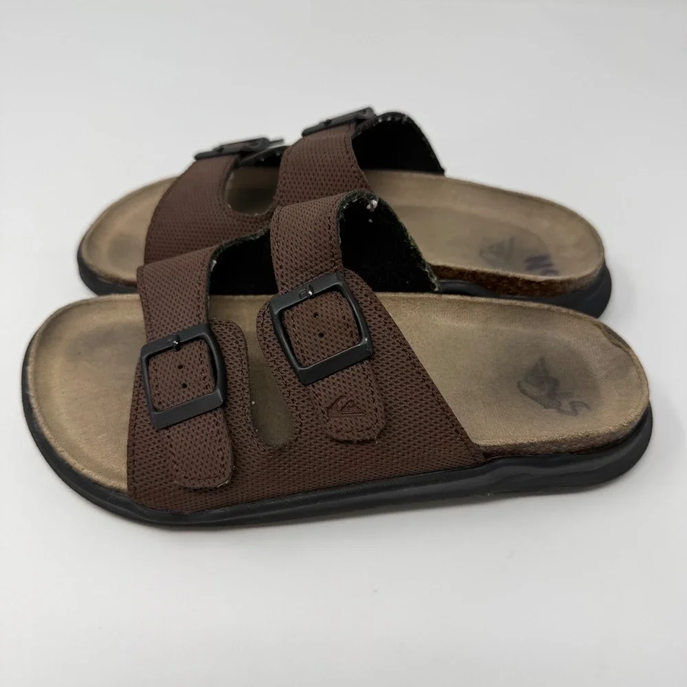 Quicksilver Sandals Size 2 Brown Double Buckle Slides Comfort Footbed Casual Kid